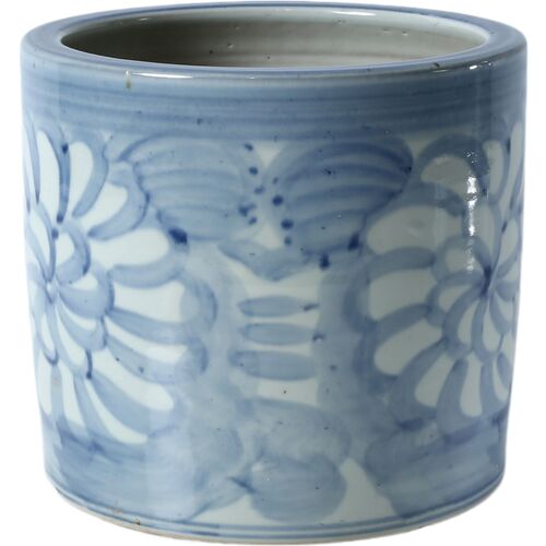 Beatrice Flower Motif Pot, Blue/White