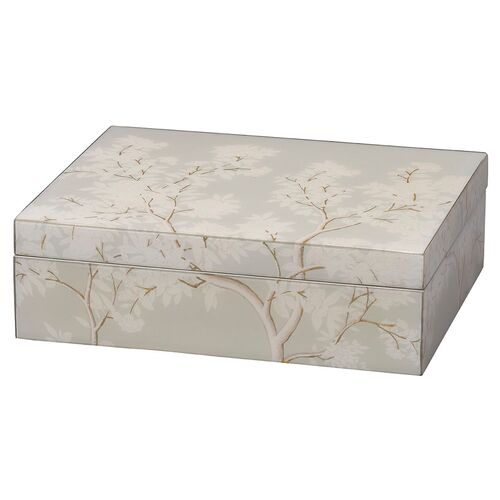 Garland Tree Print Wooden Box, Grey