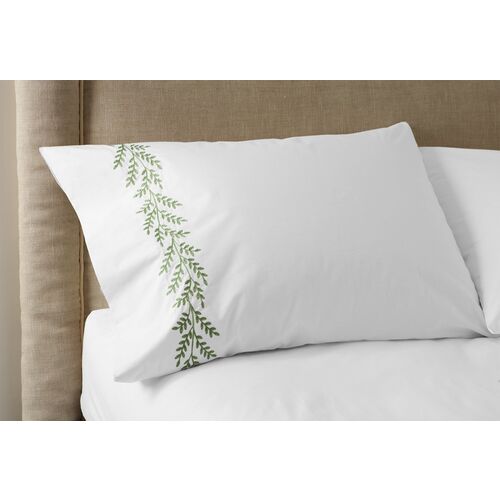 S/2 Willow Pillowcases, White/Green~P75111669