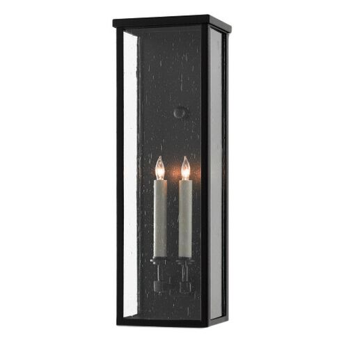 Tanzy Medium Outdoor Wall Sconce, Midnight Black/Clear Seeded