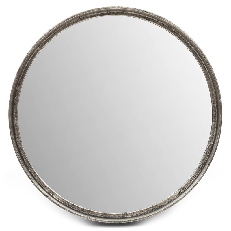 Alanis Round Wall Mirror, Antiqued Silver