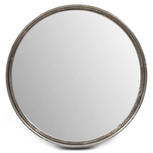 Alanis Round Wall Mirror, Antiqued Silver~P77543329
