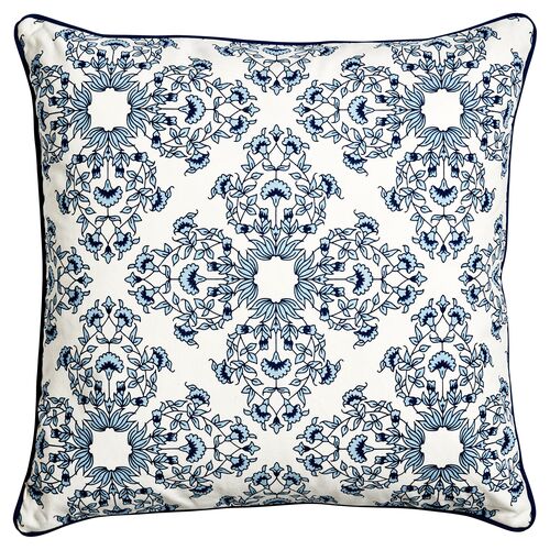 Flora Pillow, Ivory/Royal Blue~P77614849