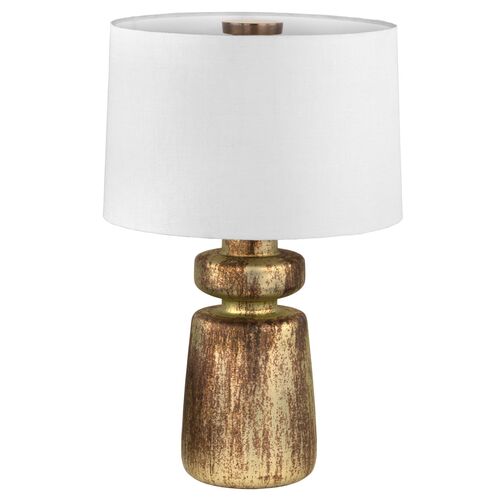 Terron Table Lamp, Patina Brass/White Linen