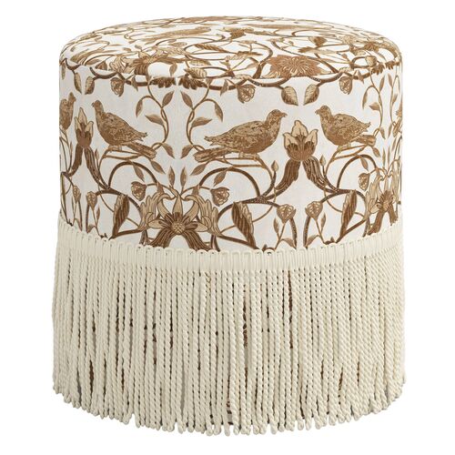 Abigail Fringe Ottoman, Vine Bird Abigail Fringe Ottoman, Vine Bird