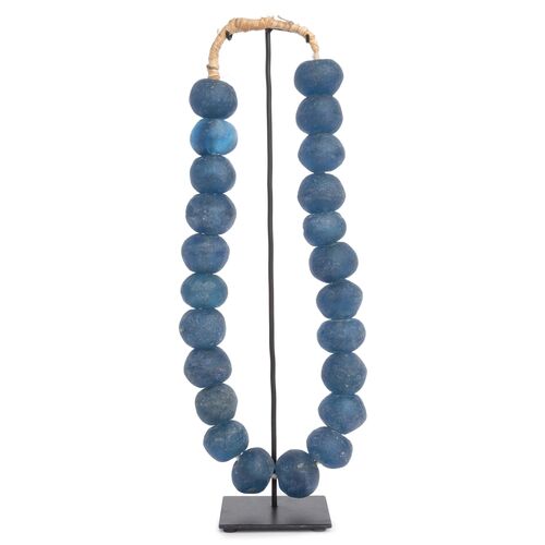 17" Ghanaian Glass Beads w/ Stand, Blue~P77534522