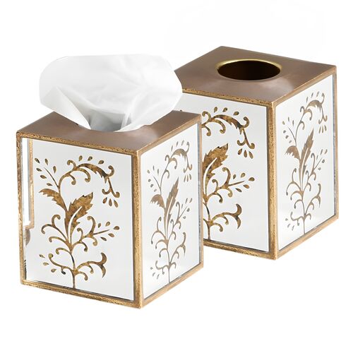 S/2 Madison Mirrored Tissue Boxes, Gold
