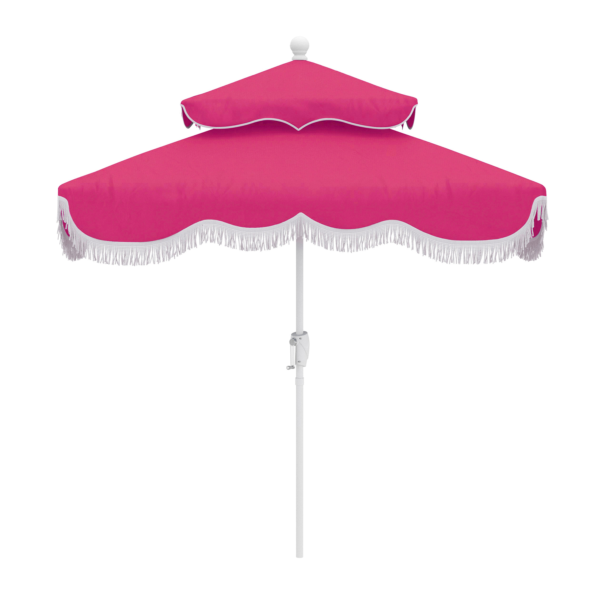 ari pagoda fringe patio umbrella hot pink white And Striped With Portable Beach Umbrellas For Sand UV50+ Boho Umbrella Outdoor With Tilt 6.5ft Sunshade Umbrella For Sand Camping Table Umbrella Waterproof/8 Ribs Featuring a classic pagoda shape adorned with elegant 4in polyester tassels Boho Beach Umbrella with Fringe