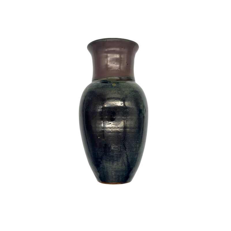 Large 1970s Dark Metallic Glazed Vase