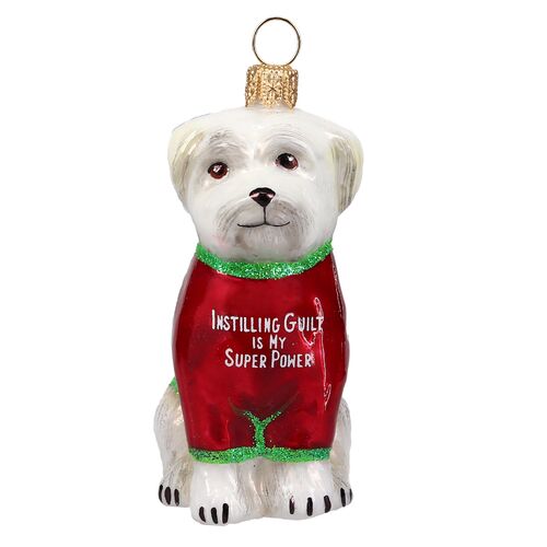 Maltese in "Instilling Guilt is my Super Power" T-Shirt Ornament