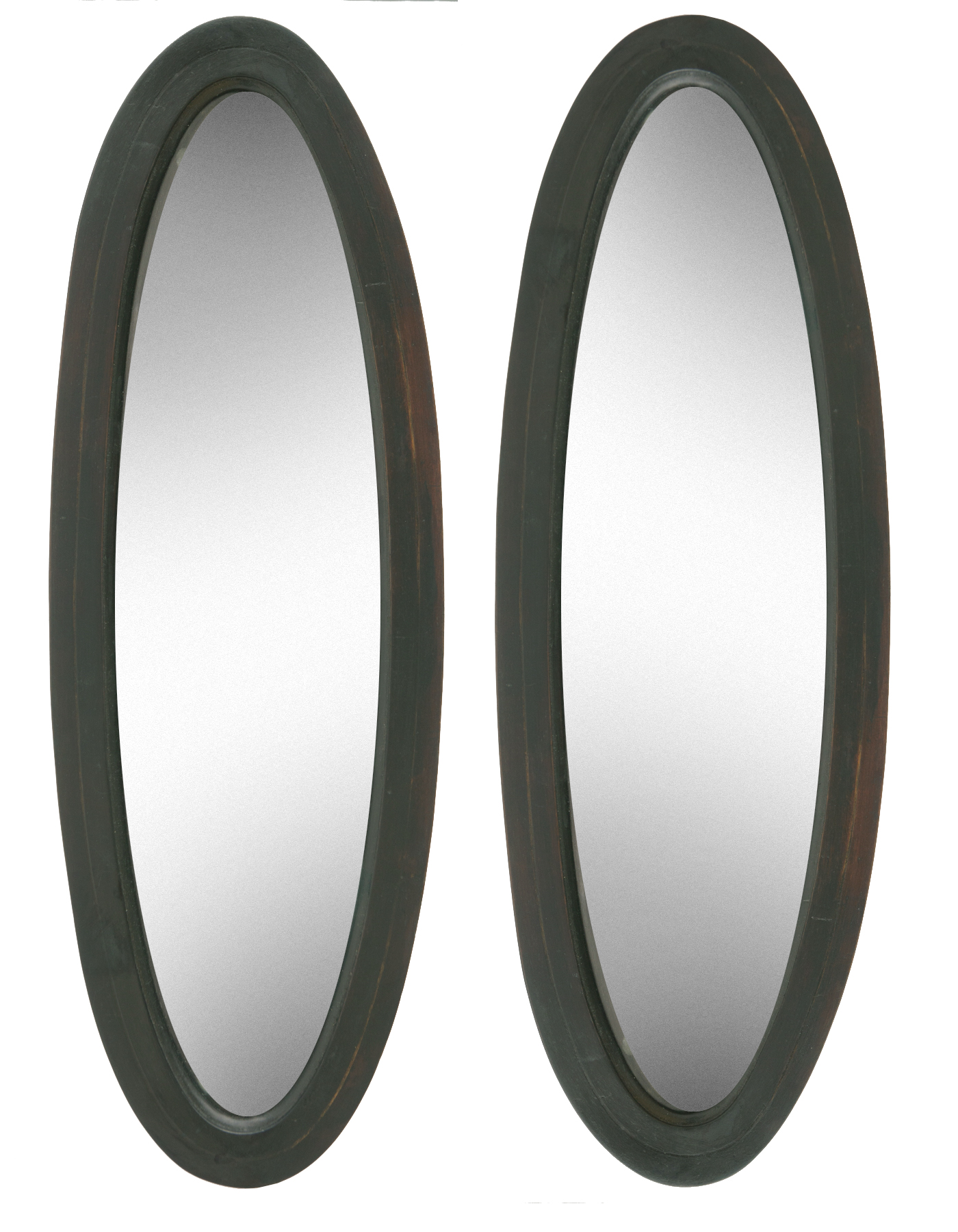 Slender Mahogany Oval Mirrors, Set of 2~P77685054
