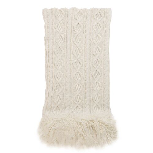 Quinn Cable-Knit Faux Fur Throw, Ivory~P77618475