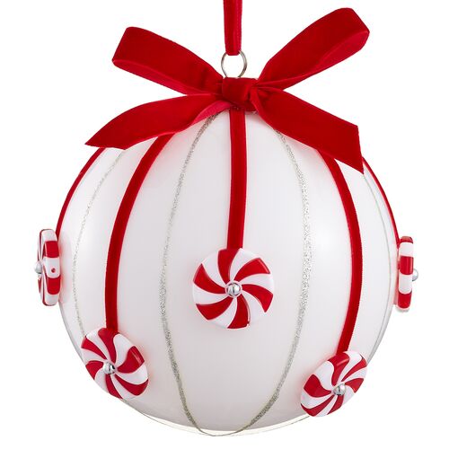 6" Candy Glass Ball Ornament, Red 6" Candy Glass Ball Ornament, Red