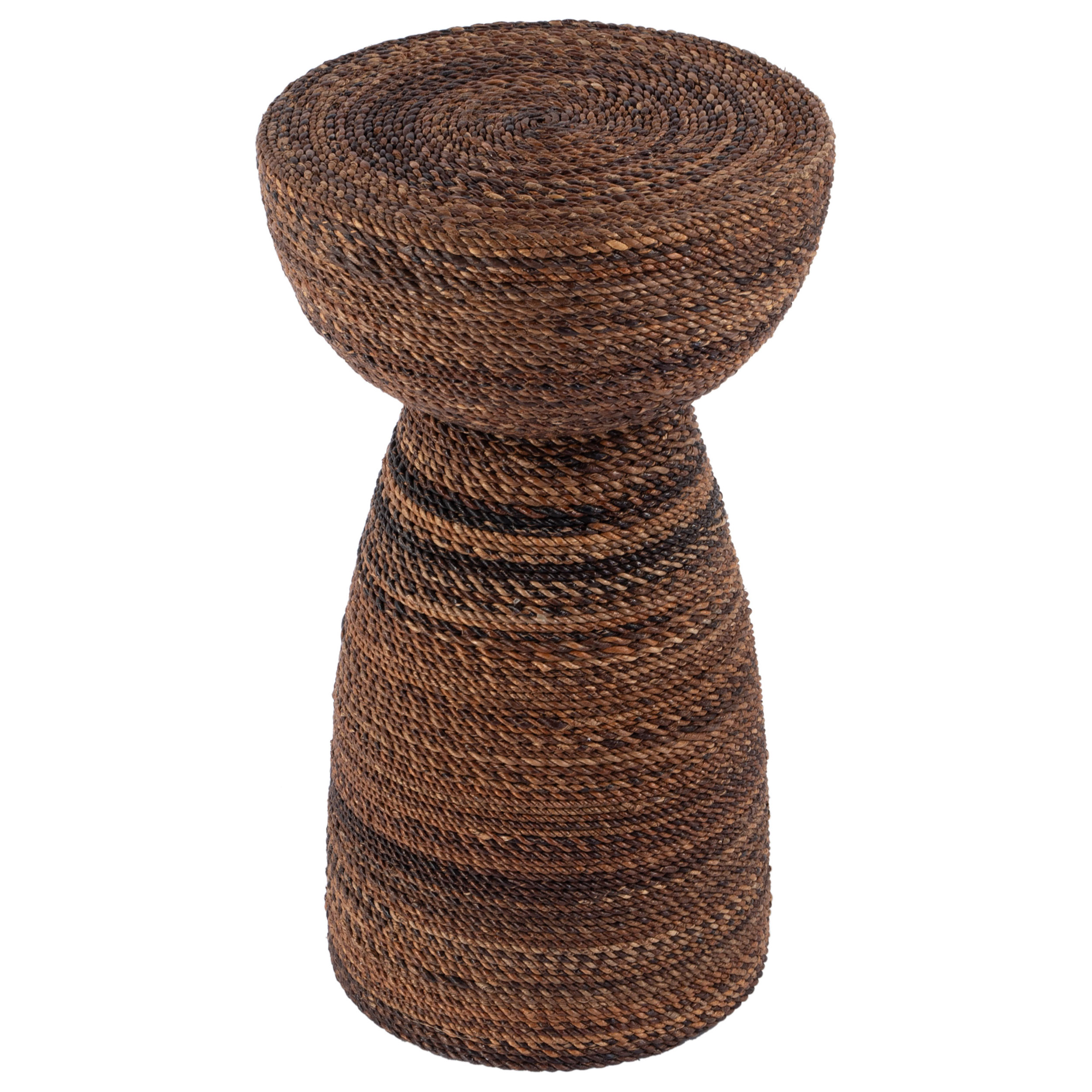 Tempest Round Abaca Rope Inlay Drum Side Table, Brown