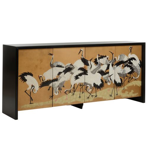 Crane Hand Painted 4-Door Cabinet, Multicolor