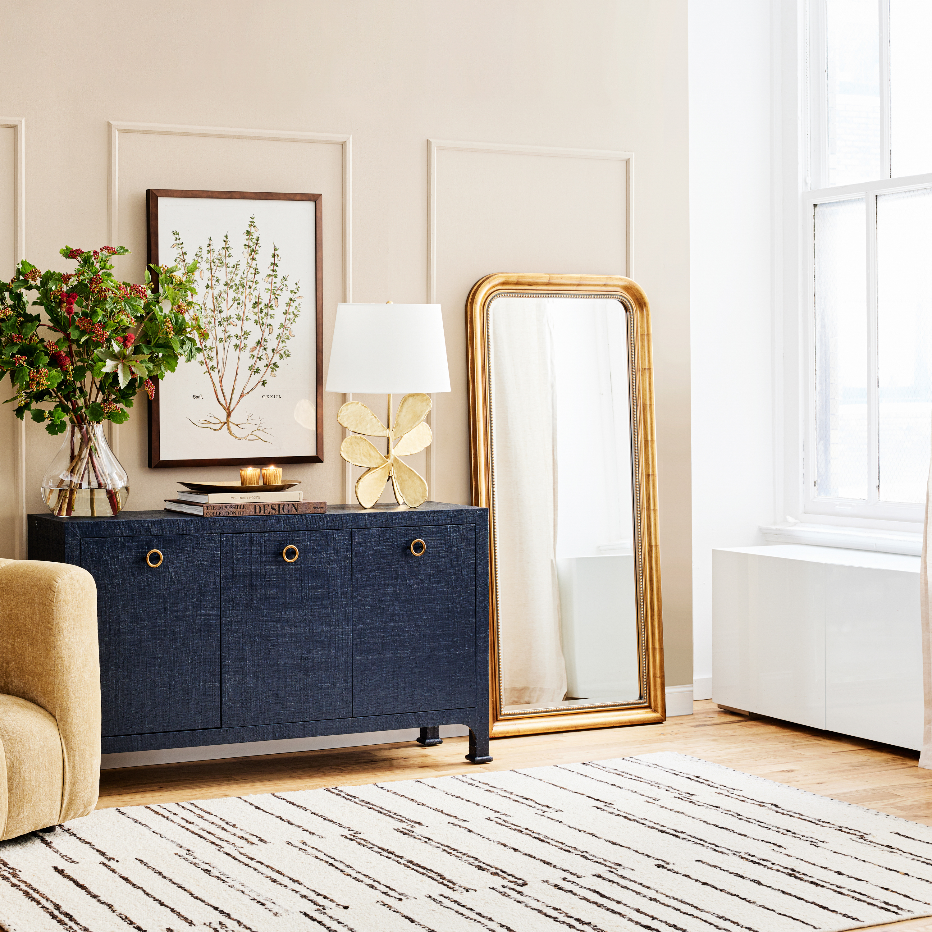 Mason Floor Mirror, Antiqued Gold
