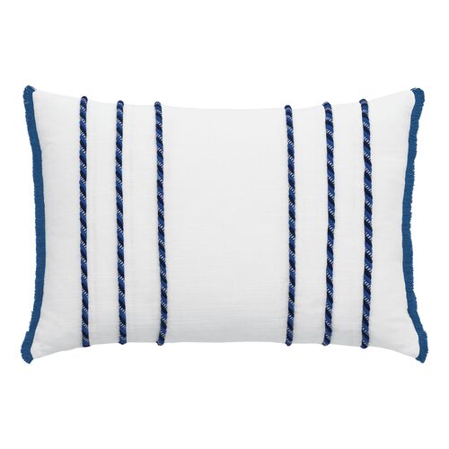 Marina Cord Stripe Lumbar Pillow, White/Blue Marina Cord Stripe Lumbar Pillow, White/Blue