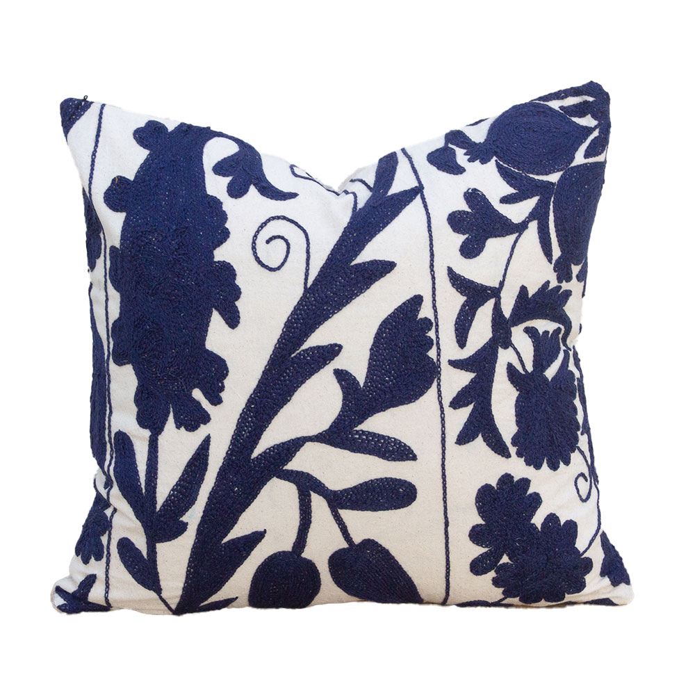 Indigo & White Floral Suzani Pillow~P77754829