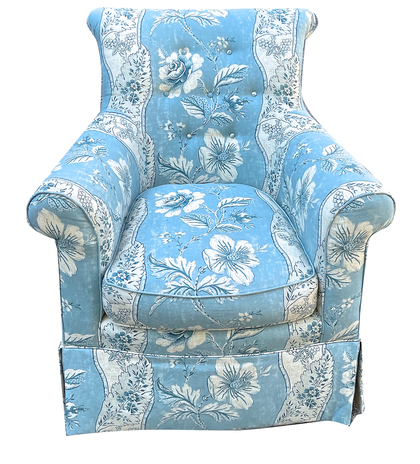 Blue Floral Stripe Club Chair~P77662896