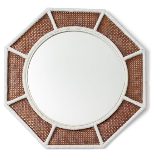 Orly Octagonal Rattan Wall Mirror, White/Natural~P77400474