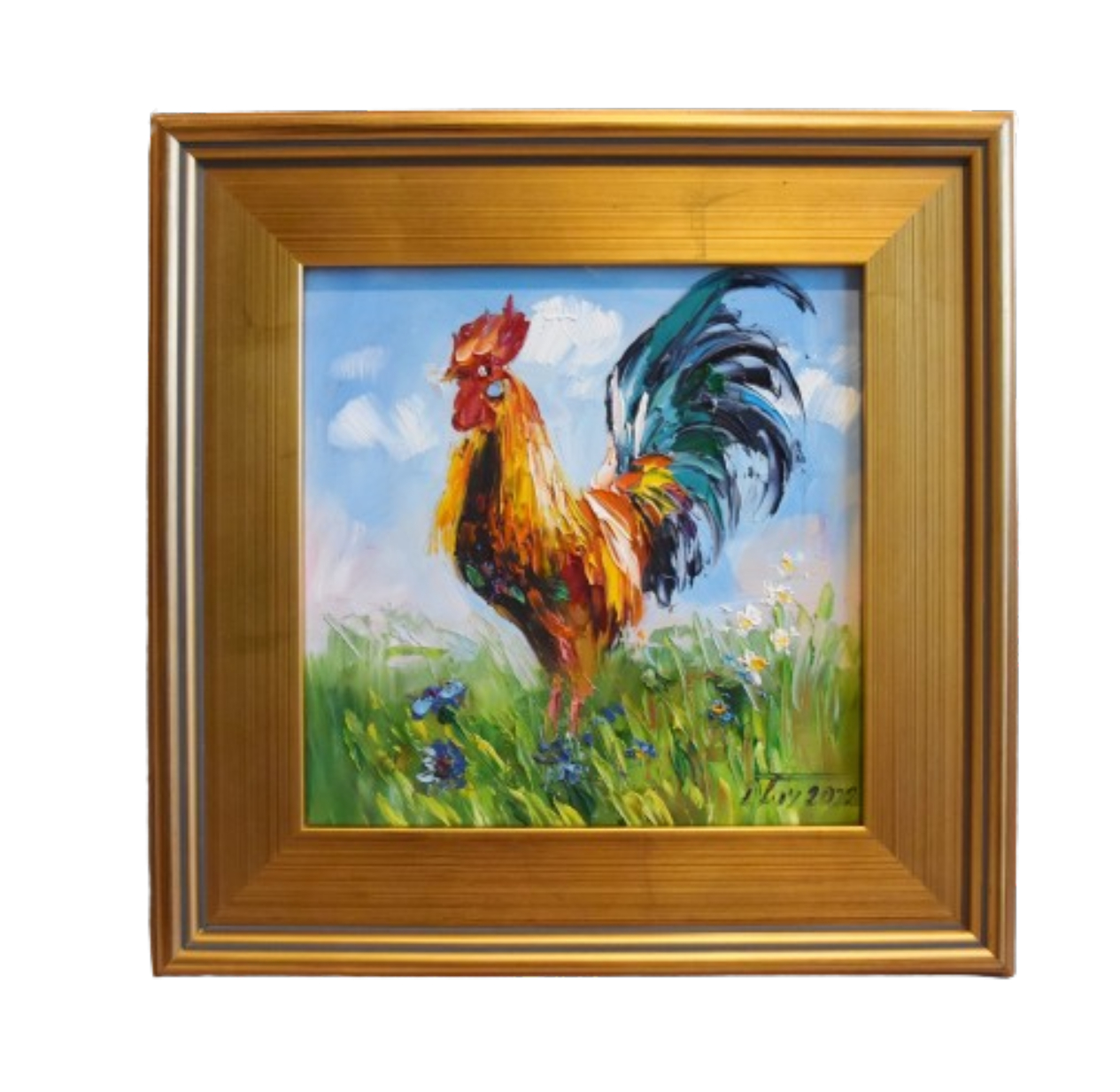 French Farmhouse Rooster Oil Painting~P77684267