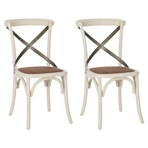 S/2 Bonnie Side Chairs, White/Black~P60365729
