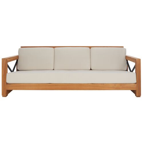 Delphine Outdoor Teak Patio Sofa, Natural/Beige