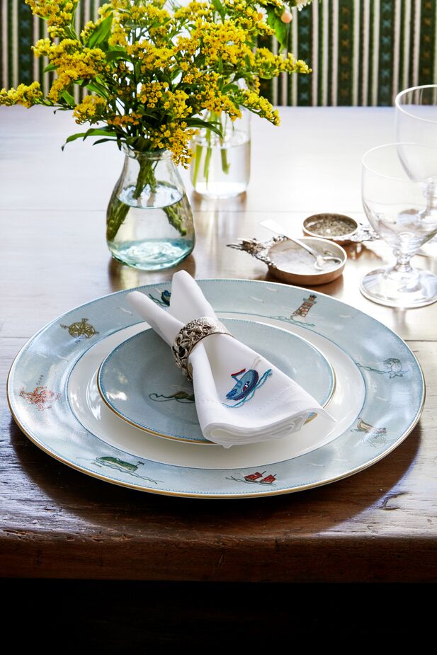 The Sailor’s Farewell dinnerware and serveware can dress up any dish. 
