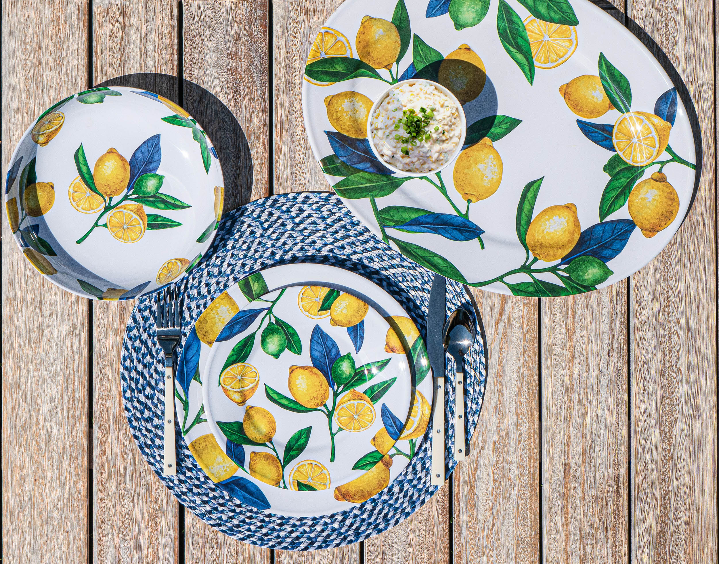 Lemon Orchard Indoor/OutdoorMelamine Oval Serving Platter, Yellow
