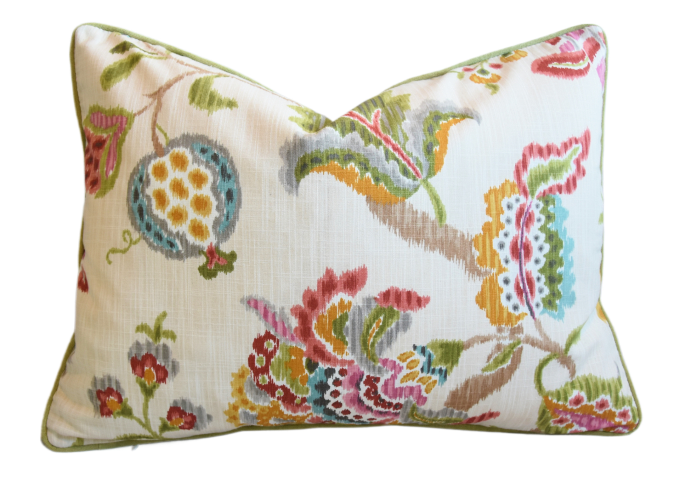 Designer Colorful Floral Linen Pillow~P77685364