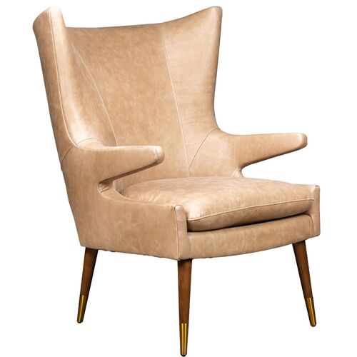 Pembroke Leather Wingback Chair, Collins Celadon