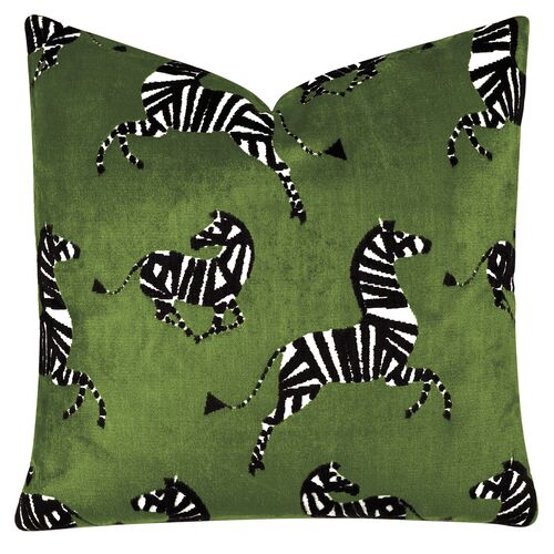 Kona Zebra Velvet Pillow, Green