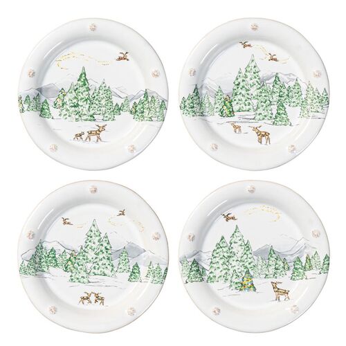 S/4 Berry & Thread North Pole Assorted Side/Cocktail Plates, Multicolor