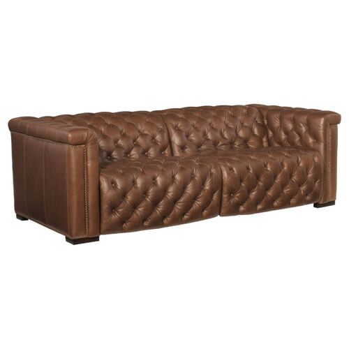 Savion 2 Over 2 Tufted Leather Sofa with Power Recliner