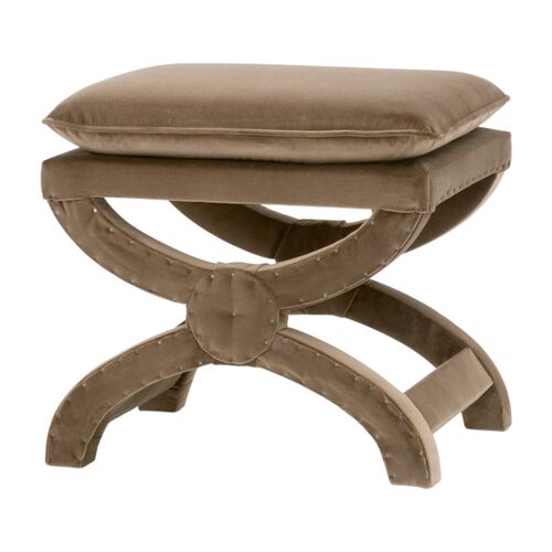 Darci Velvet Cushion-Top Ottoman, Caramel