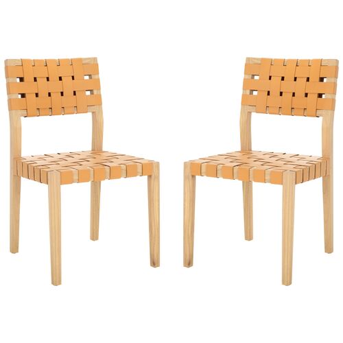 S/2 Galorin Woven Leather Dining Chairs