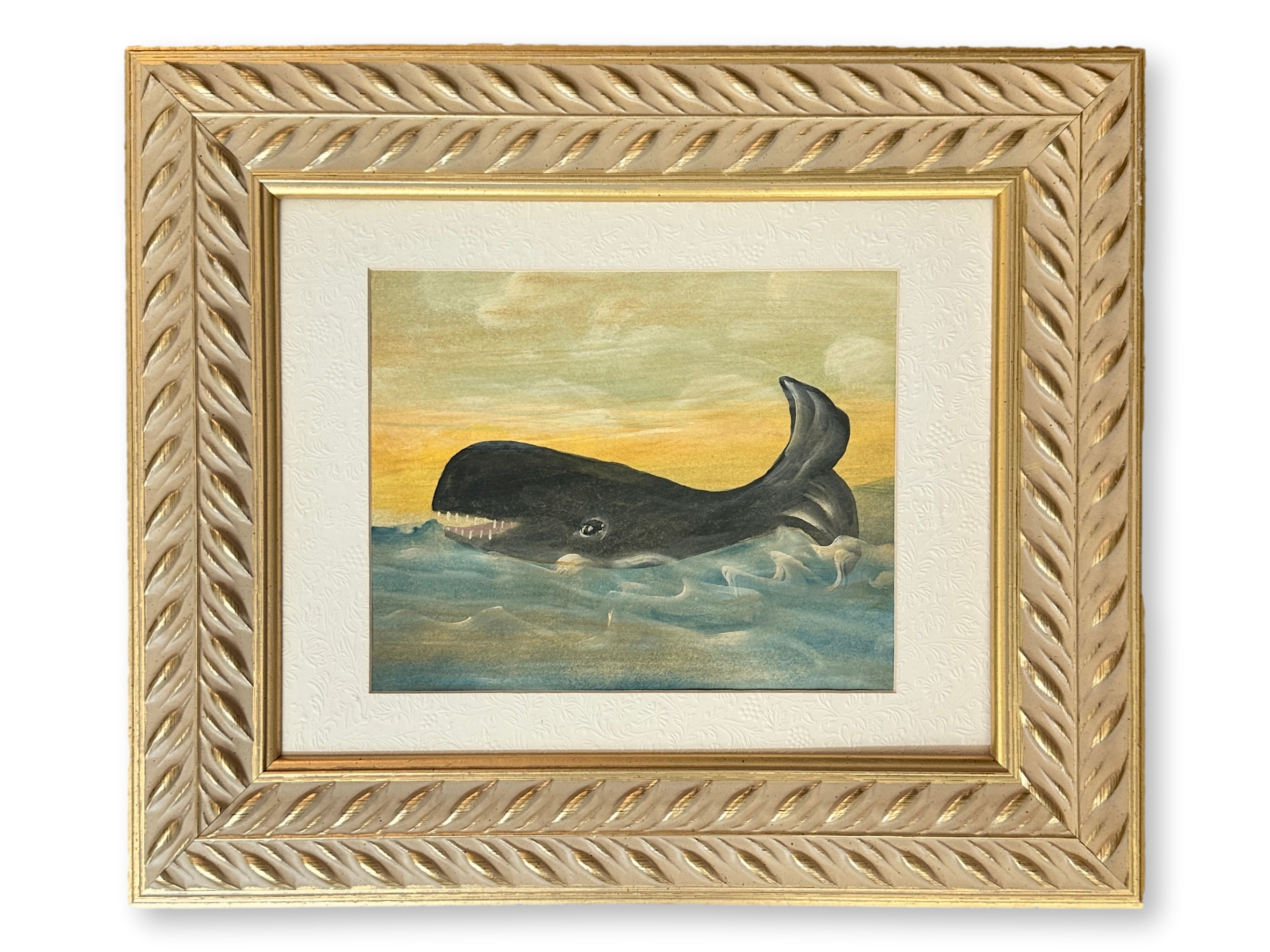 Folk Art Watercolor of a Whale~P77718998