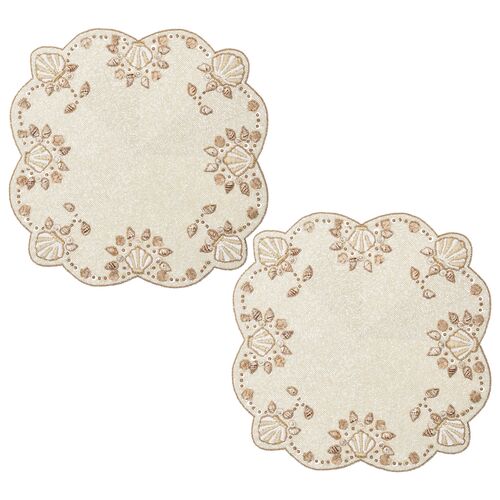 S/2 Beachcomber Cotton/Glass Placemats, Natural, Ivory/Gold