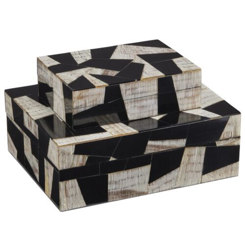 S/2 Bindu Horn Boxes, Natural/Black S/2 Bindu Horn Boxes, Natural/Black