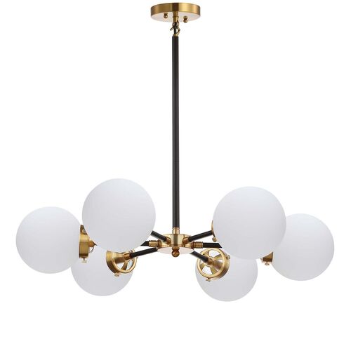 Haldrin 6-Light Frosted Glass Globe Chandelier, Gold/Black Haldrin 6-Light Frosted Glass Globe Chandelier, Gold/Black