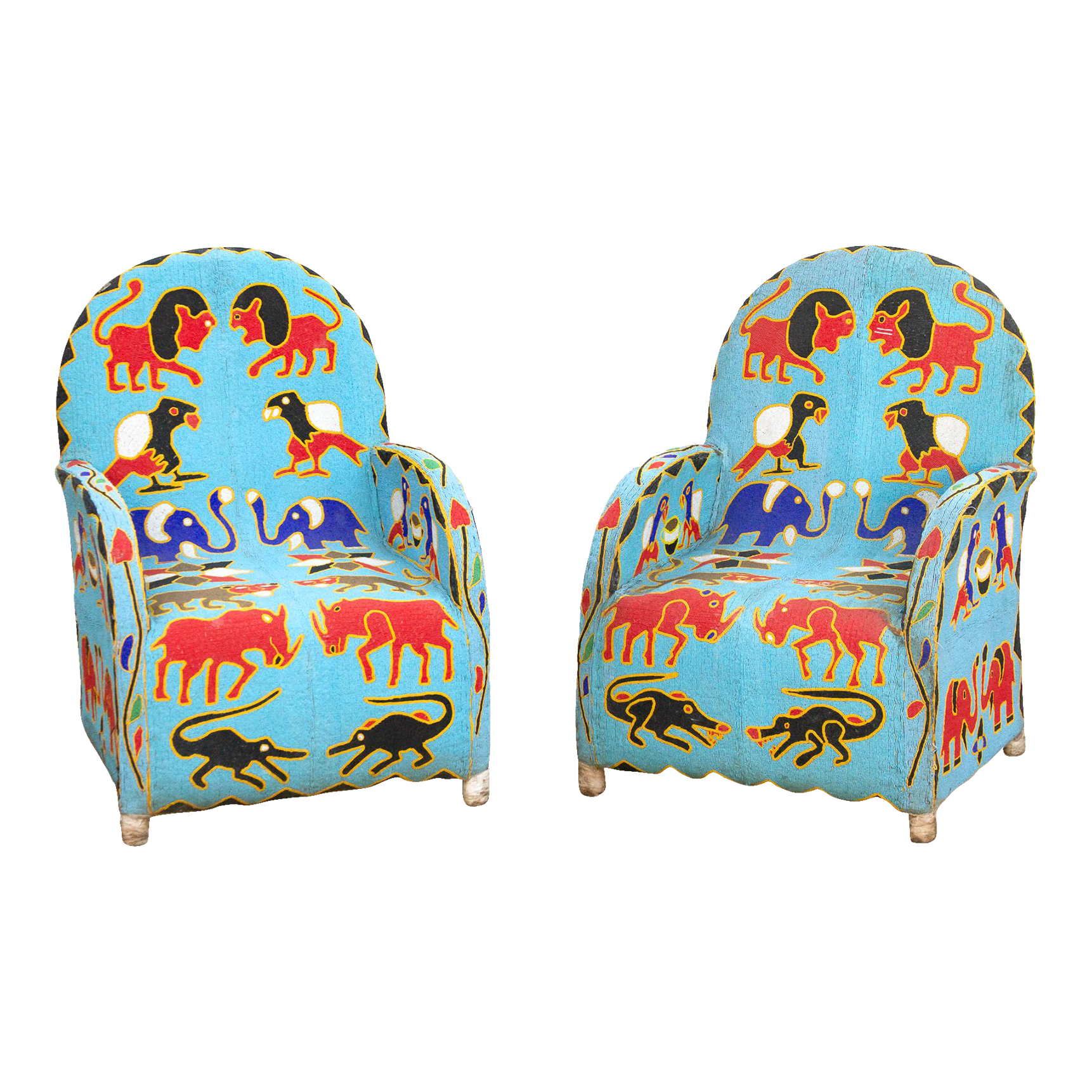 Pair of African Safari Beaded Chairs Pair of African Safari Beaded Chairs~P77709477