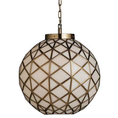 Polyhedron Geometric Glass Pendant, White/Antique Brass Polyhedron Geometric Glass Pendant, White/Antique Brass