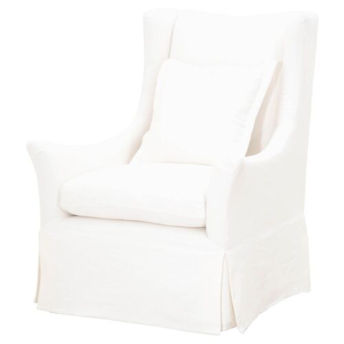 Remy Swivel Slipcover Wingback Chair, Cream Linen~P77598581