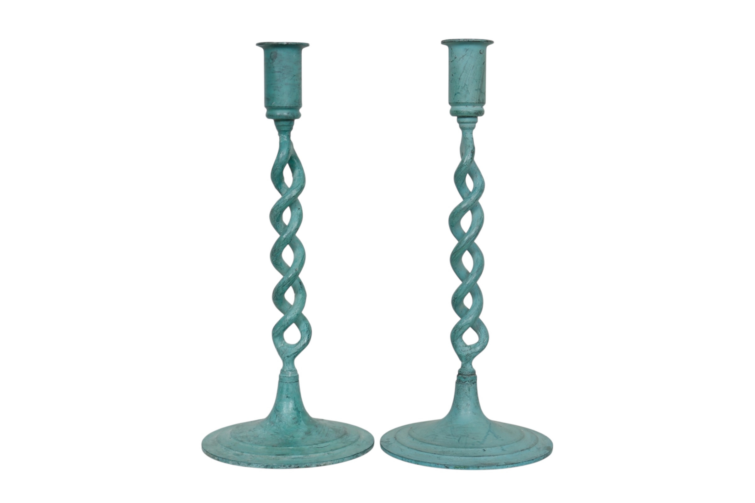Verdigris Barley Twist Candlestick Pair~P77732319