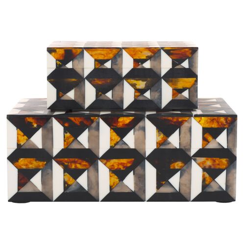 S/2 Relor Decor Box, Ivory/Brown