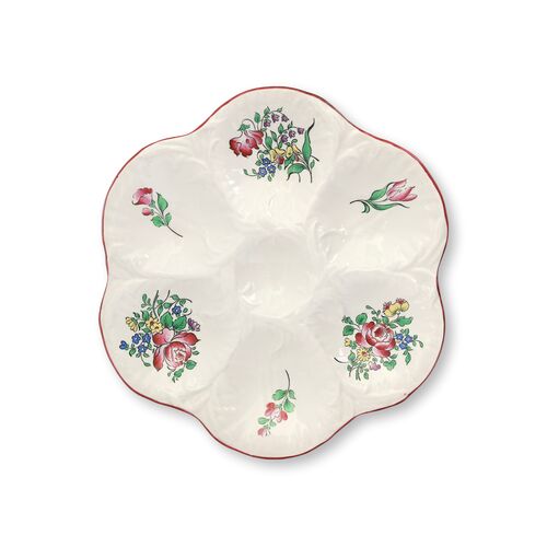 Hand-Painted French Luneville Oyster Plate 