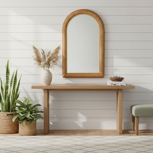 Habi Rattan Arched Wall Mirror, Natural~P111120024