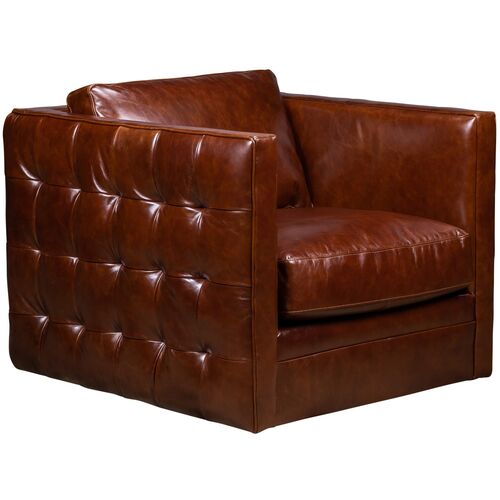 Glenwood Tufted Leather Swivel Chair