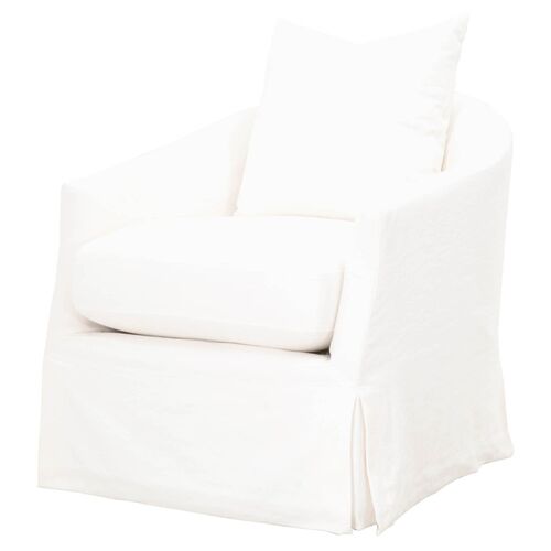 Remy Slipcover Swivel Chair, Cream Linen~P77598591