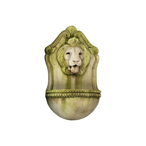 24" Aged Lion Wall Fountain, White Moss~P76590131